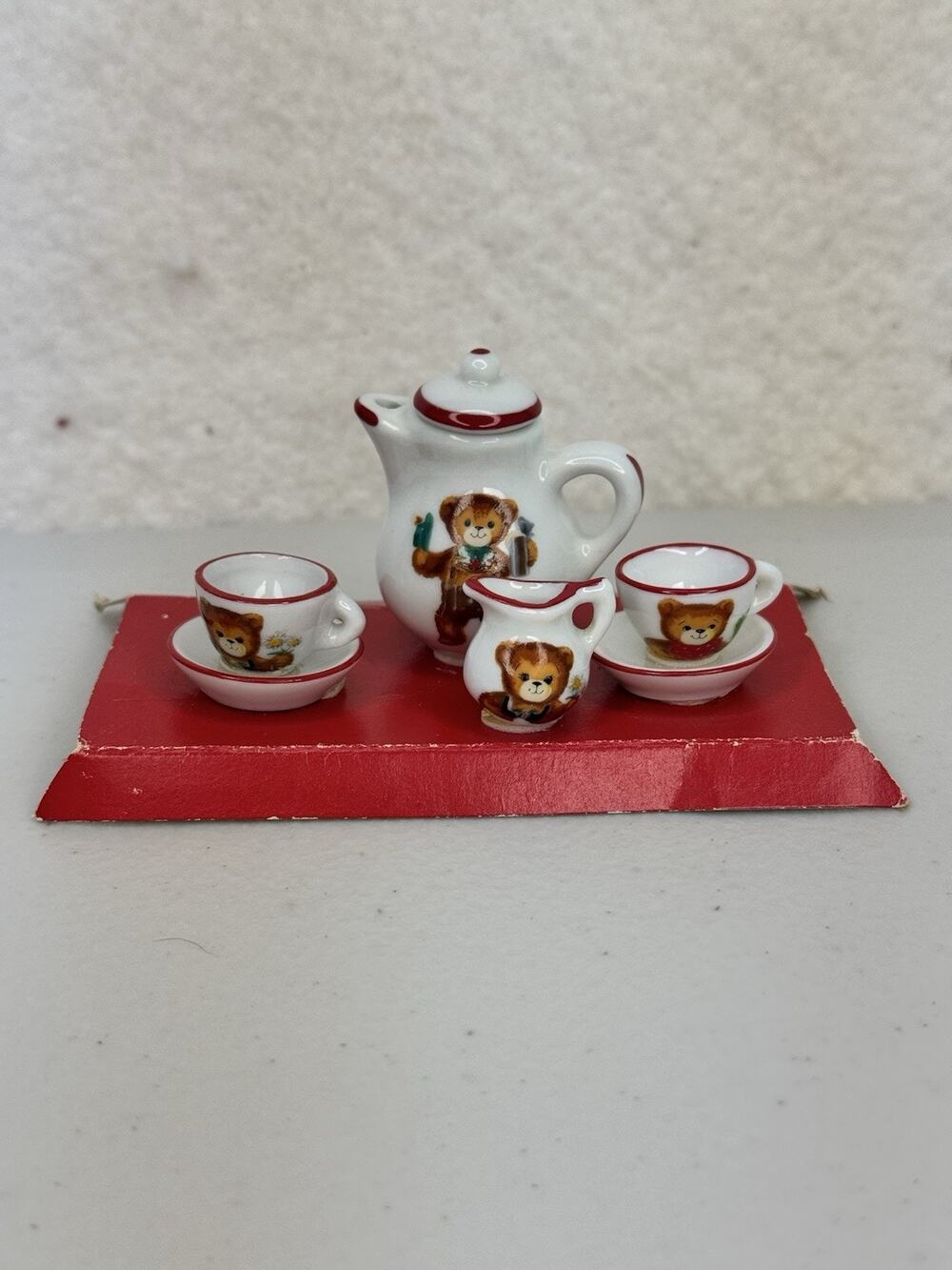 Reutter Mini Porzellan Set Miniature Teddy Bear Hand Painted Doll Tea Set VTG